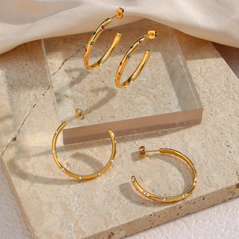 Stainless Steel 18K Gold Plated Hoops