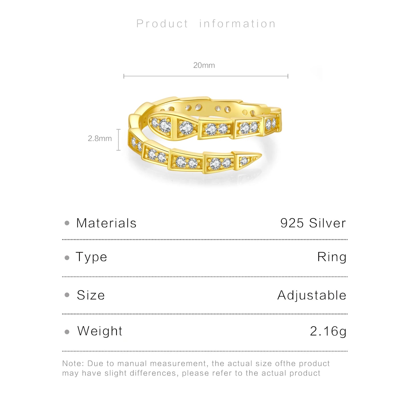 Zircon Pave Snake Resizable Ring